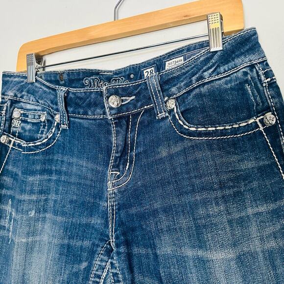 MISS ME Women’s Dark Wash Denim Easy Boot Distressed Flared Jeans Size 28 - Picture 4 of 14